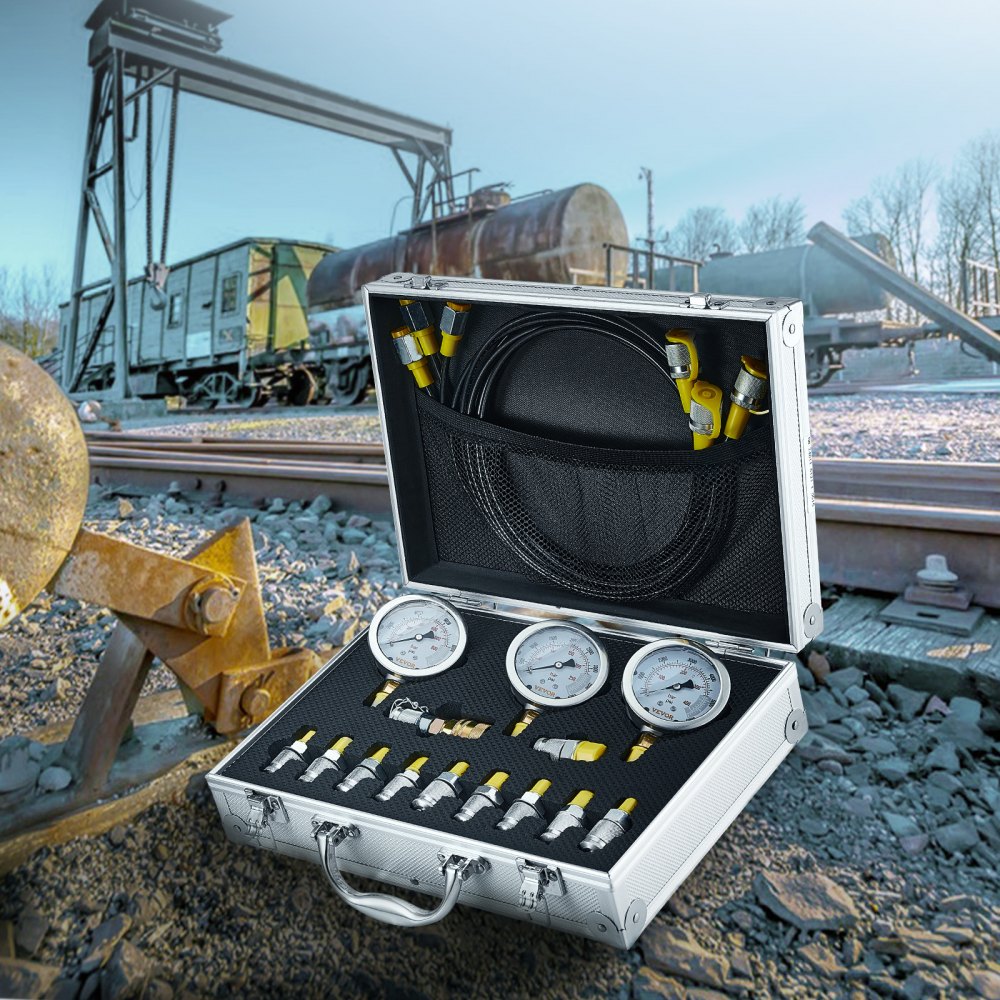 VEVOR Hydraulic Pressure Test Kit, 250/400/600bar, 3 Gauges 11 Test Couplings 3 Test Hoses, Excavator Hydraulic Test