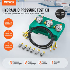 VEVOR Hydraulic Pressure Test Kit, 250/400/600bar, 3 Gauges 6 Test Couplings 3 Test Hoses, Excavator Hydraulic Test