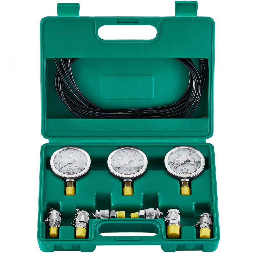 VEVOR Hydraulic Pressure Test Kit, 250/400/600bar, 3 Gauges 6 Test Couplings 3 Test Hoses, Excavator Hydraulic Test