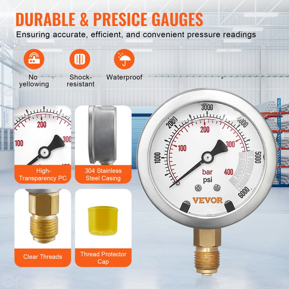 VEVOR Hydraulic Pressure Test Kit, 250/400/600bar, 3 Gauges 9 Test Couplings 3 Test Hoses, Excavator Hydraulic Test
