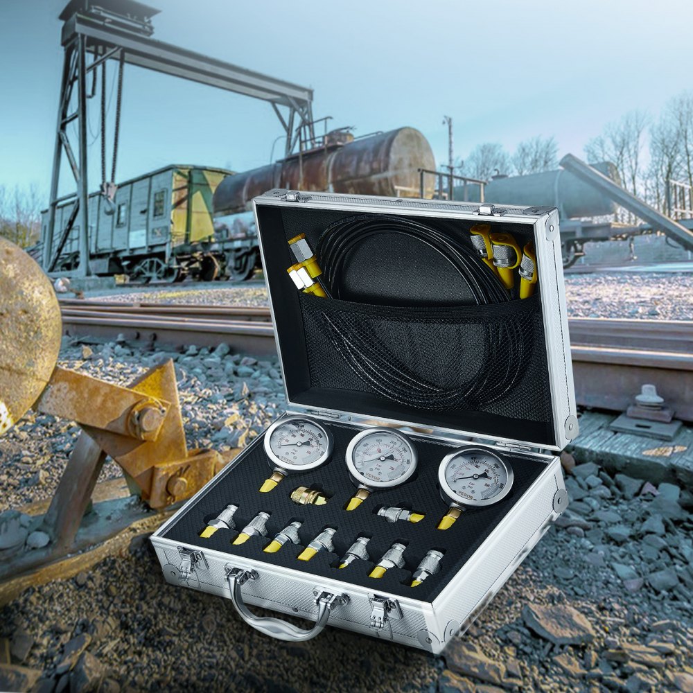 VEVOR Hydraulic Pressure Test Kit, 250/400/600bar, 3 Gauges 9 Test Couplings 3 Test Hoses, Excavator Hydraulic Test