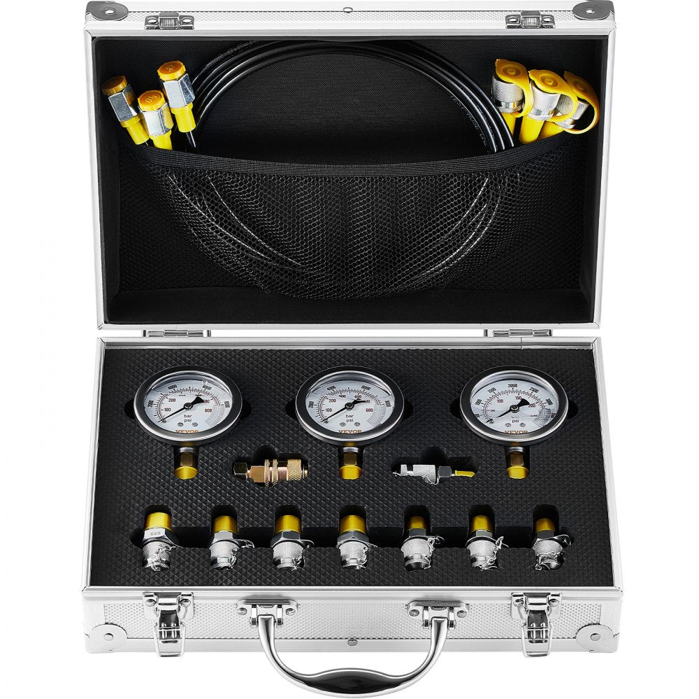VEVOR Hydraulic Pressure Test Kit, 250/400/600bar, 3 Gauges 9 Test Couplings 3 Test Hoses, Excavator Hydraulic Test