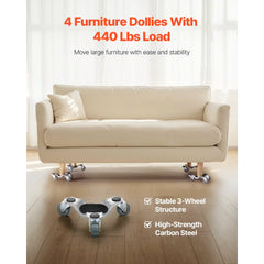 VEVOR Furniture Dolly, 440 lbs Load Capacity, 3 Wheel Steel 6.3" Tri-dolly Heavy Duty Mover with Triangle Swivel