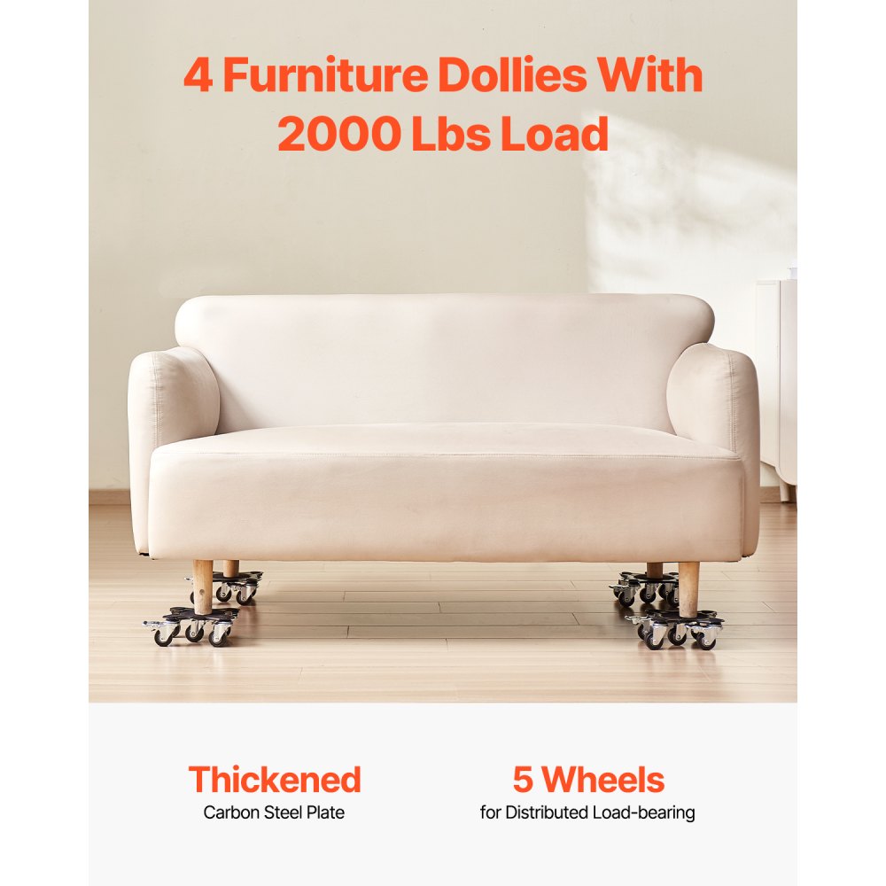 VEVOR Furniture Dolly, Maximum Load 1200 lbs, Heavy Duty Furniture Movers with 5 360° Rotation Wheels, Carbon Steel