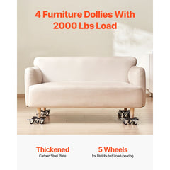 VEVOR Furniture Dolly, Maximum Load 1200 lbs, Heavy Duty Furniture Movers with 5 360° Rotation Wheels, Carbon Steel