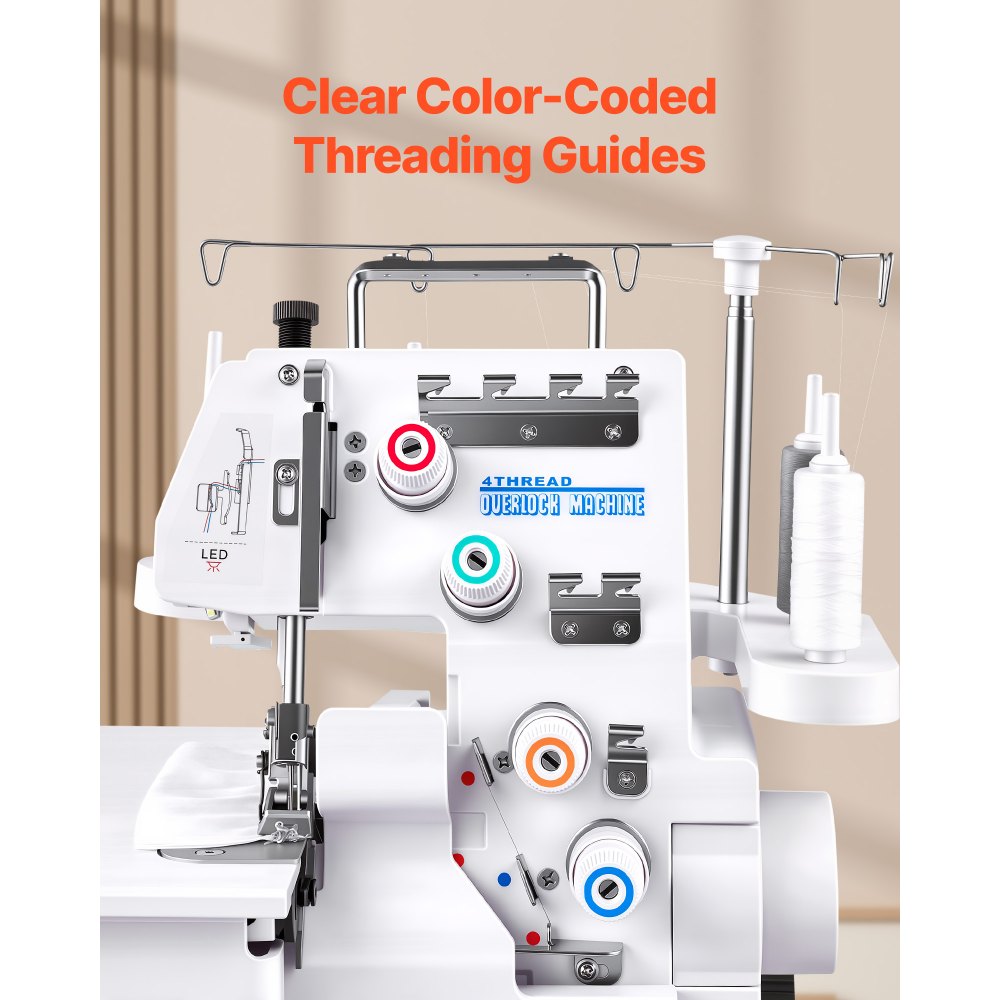 VEVOR Serger Overlock Sewing Machine, 1250 Stitches Per Minute, 3 and 4 Thread Capability, with LED Light and Strong