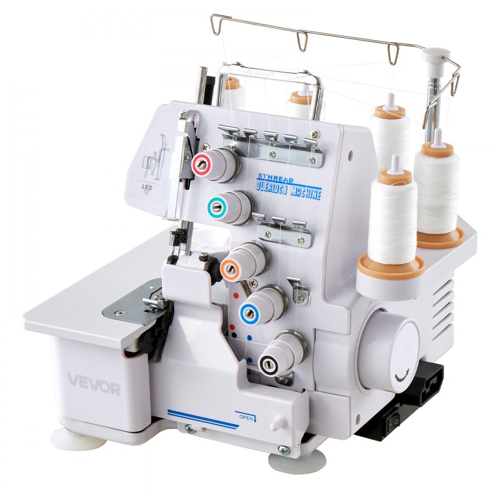 VEVOR Serger Overlock Sewing Machine, 1250 Stitches Per Minute, 2-3-5 Thread Capability, with LED Light and Strong