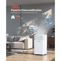 VEVOR 30 Pints Dehumidifier for Home & Basement, Drain Hose for Commercial & Industrial Use, Smart Humidity Control