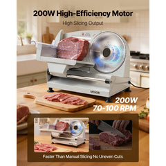 VEVOR Meat Slicer, 7.5" Electric Deli Slicer with SUS420 Blade & 0-0.6" Adjustable Thickness, 200W Home Food-Slicer for