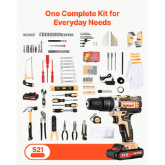 VEVOR Tool Kit 521-Piece General Household Tool Kit for Home Maintenance, For Everyday House Repairs, DIY Projects