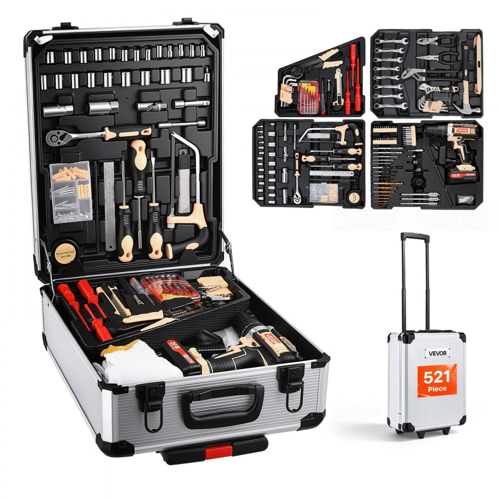 VEVOR Tool Kit 521-Piece General Household Tool Kit for Home Maintenance, For Everyday House Repairs, DIY Projects