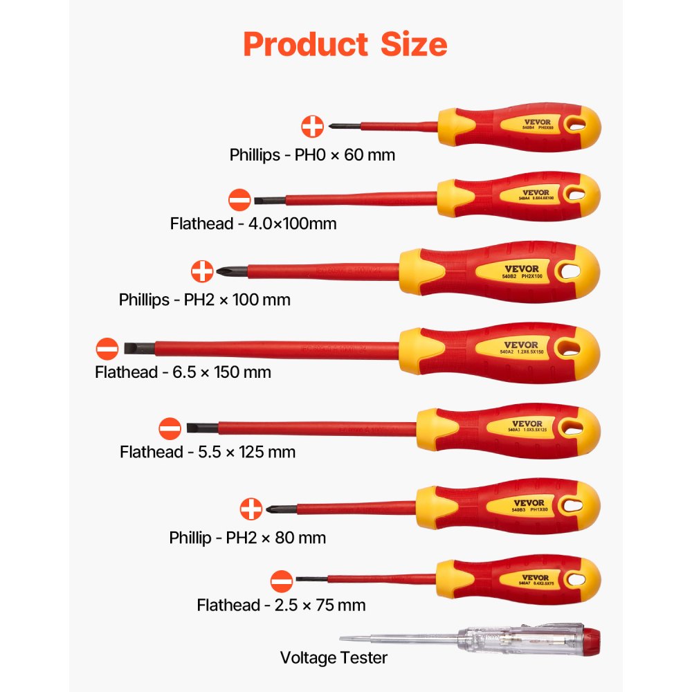 VEVOR Insulated Screwdriver Set, 12-Piece Professional Electrical Screwdriver Set, 1000V Insulated Electrician Tool