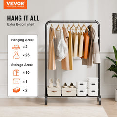 VEVOR Clothes Rack, Heavy Duty Clothing Garment Rack with Hanging Rod and Bottom Storage Area, Clothing Rack for