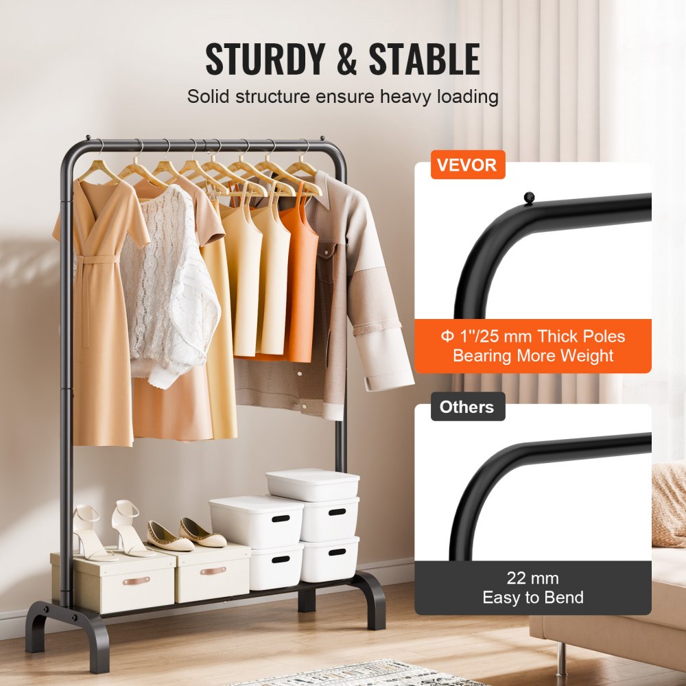 VEVOR Clothes Rack, Heavy Duty Clothing Garment Rack with Hanging Rod and Bottom Storage Area, Clothing Rack for