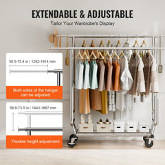 VEVOR Heavy Duty Clothes Rack, Double Hanging Rod Clothing Garment Rack for Hanging Clothes, Adjustable Height and
