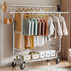 VEVOR Heavy Duty Clothes Rack, Double Hanging Rod Clothing Garment Rack for Hanging Clothes, Adjustable Height and