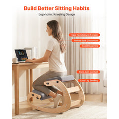 VEVOR Ergonomic Kneeling Chair, Wooden Posture Knee Chair with Adjustable Thick Foam Cushions & Solid Wood Frame