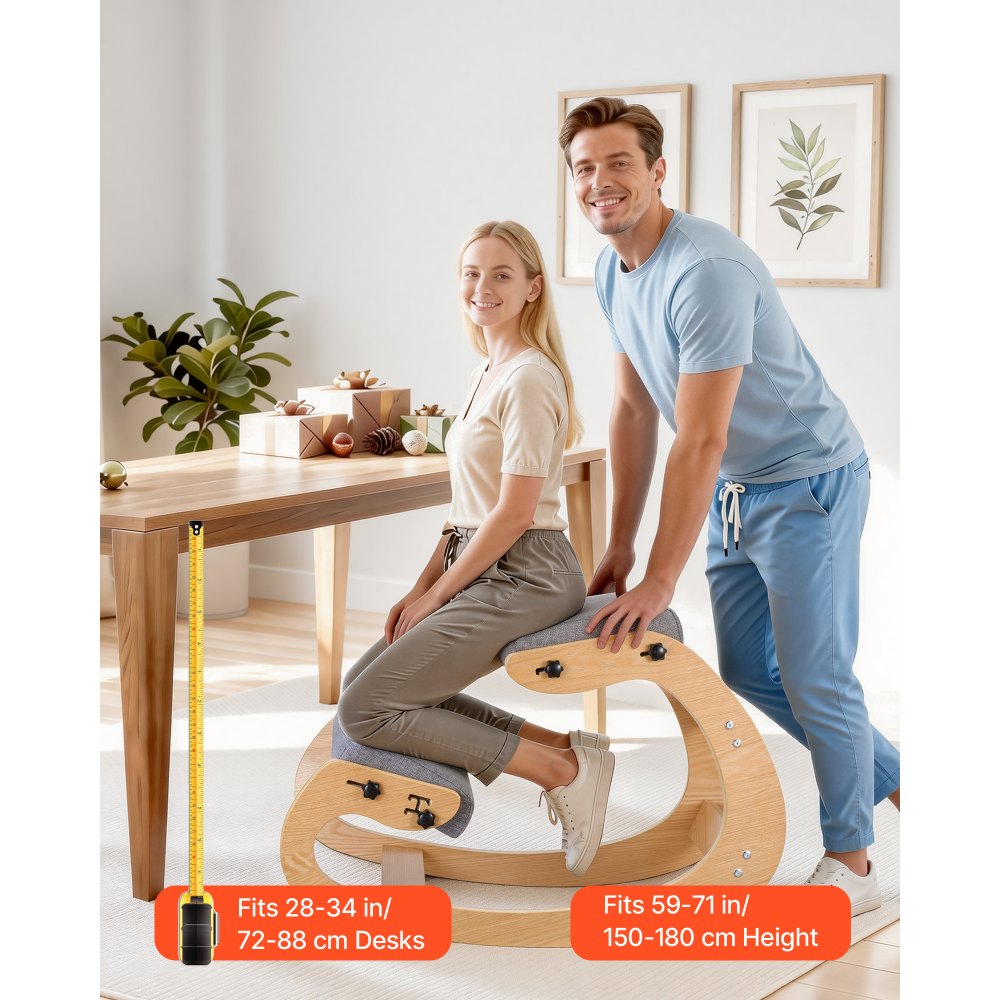 VEVOR Ergonomic Kneeling Chair, Wooden Posture Knee Chair with Adjustable Thick Foam Cushions & Solid Wood Frame