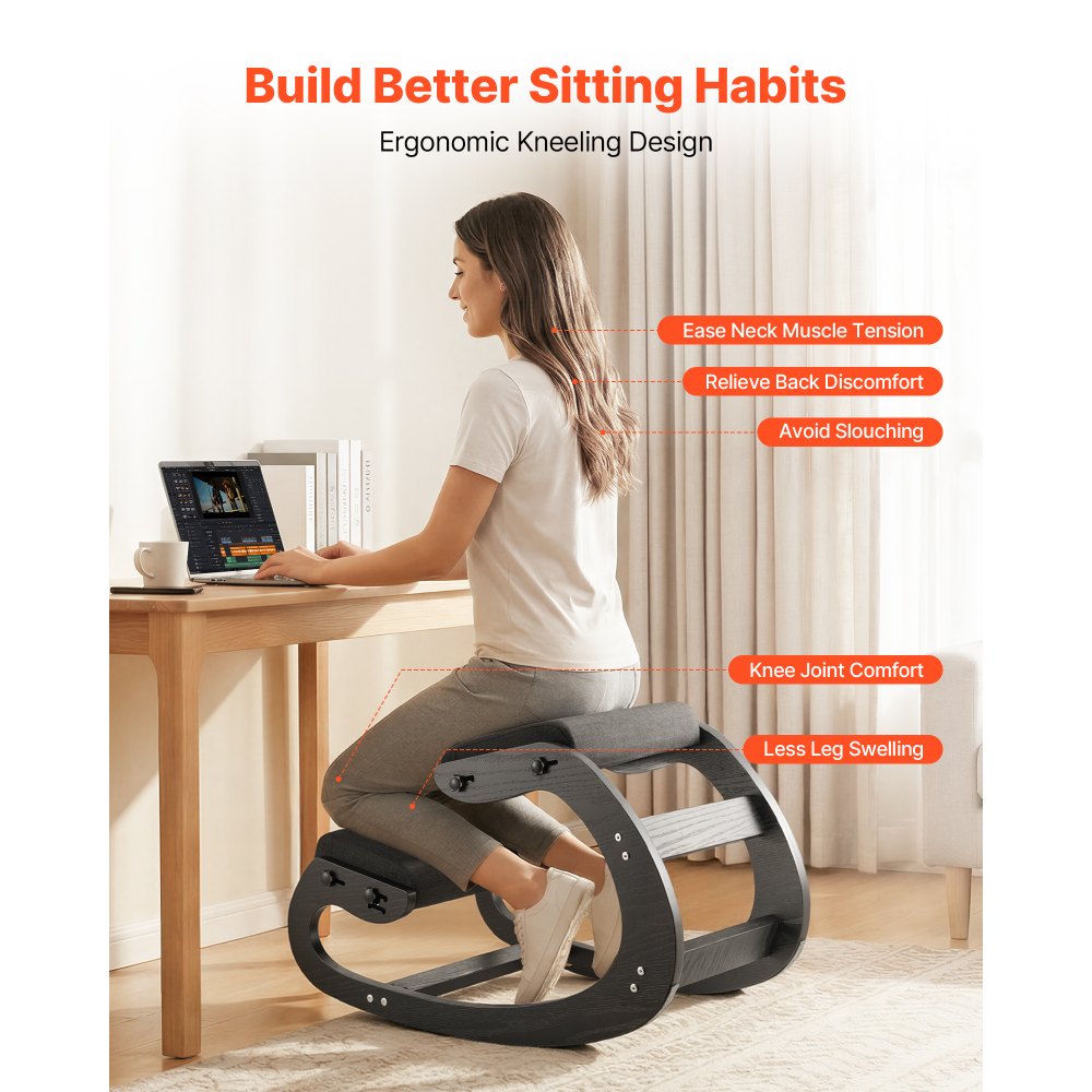 VEVOR Ergonomic Kneeling Chair, Wooden Posture Knee Chair with Adjustable Thick Foam Cushions & Solid Wood Frame