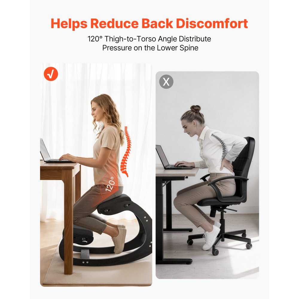 VEVOR Ergonomic Kneeling Chair, Wooden Posture Knee Chair with Adjustable Thick Foam Cushions & Solid Wood Frame