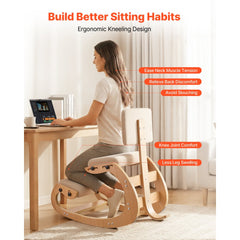 VEVOR Ergonomic Kneeling Chair, Wooden Posture Knee Chair with Adjustable Thick Foam Cushions, Backrest and Wood Frame