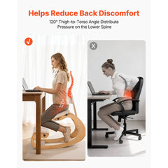 VEVOR Ergonomic Kneeling Chair, Wooden Posture Knee Chair with Adjustable Thick Foam Cushions, Backrest and Wood Frame