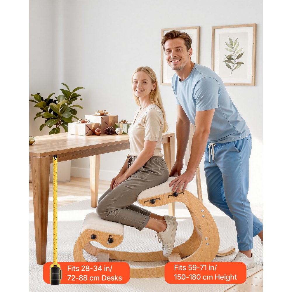 VEVOR Ergonomic Kneeling Chair, Wooden Posture Knee Chair with Adjustable Thick Foam Cushions, Backrest and Wood Frame