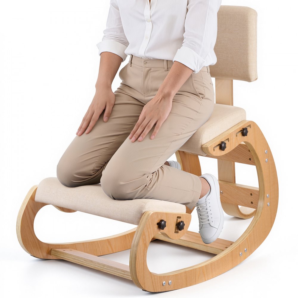 VEVOR Ergonomic Kneeling Chair, Wooden Posture Knee Chair with Adjustable Thick Foam Cushions, Backrest and Wood Frame
