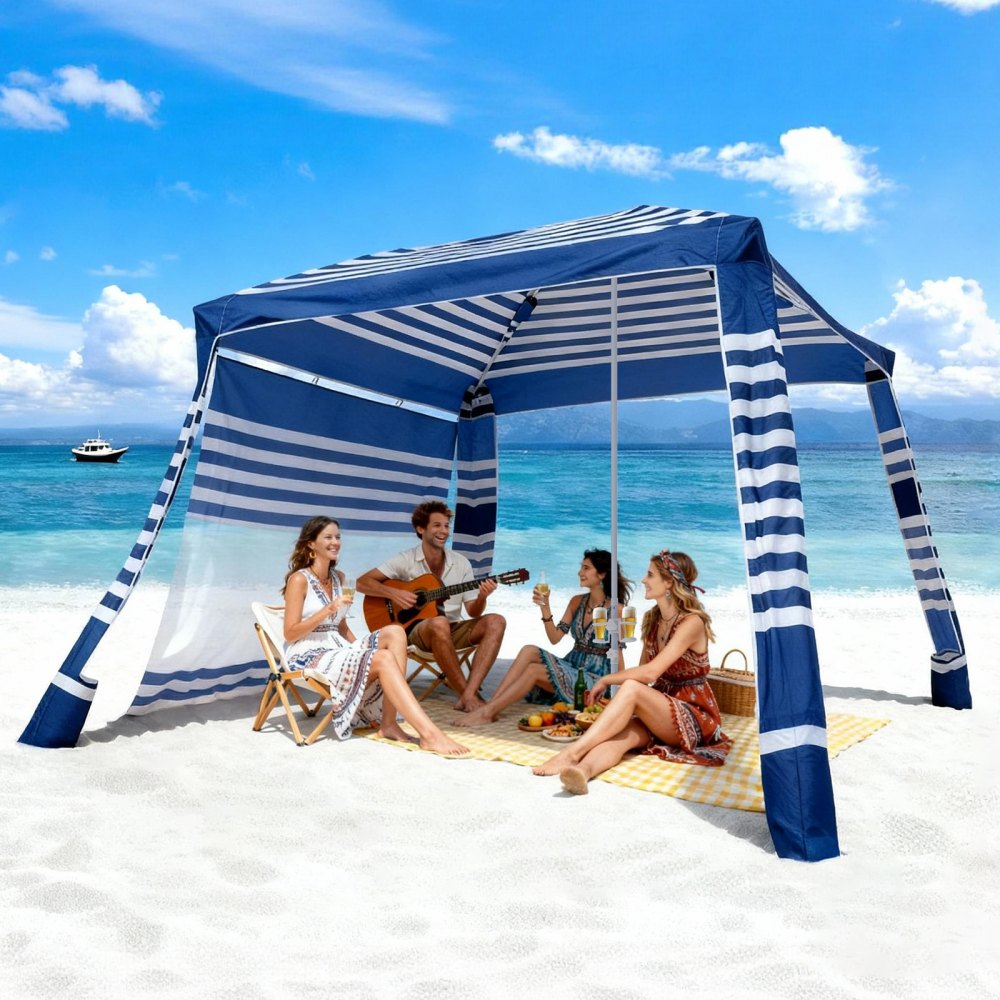 VEVOR Beach Cabana, 8 x 8 ft Beach Canopy with Side Wall, UPF 50+ Protection Easy Setup Cabana Tent with Sand Pockets