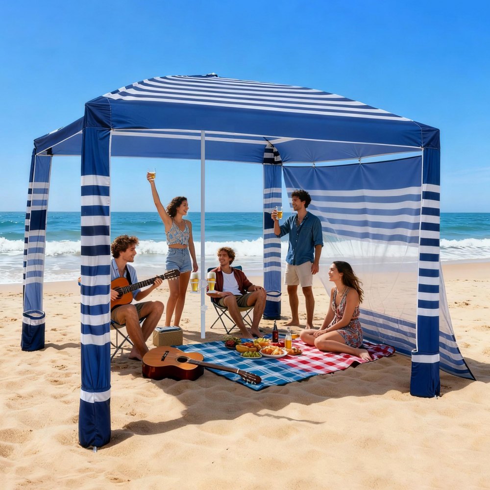 VEVOR Beach Cabana, 8 x 8 ft Beach Canopy with Side Wall, UPF 50+ Protection Easy Setup Cabana Tent with Sand Pockets