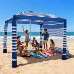 VEVOR Beach Cabana, 8 x 8 ft Beach Canopy with Side Wall, UPF 50+ Protection Easy Setup Cabana Tent with Sand Pockets