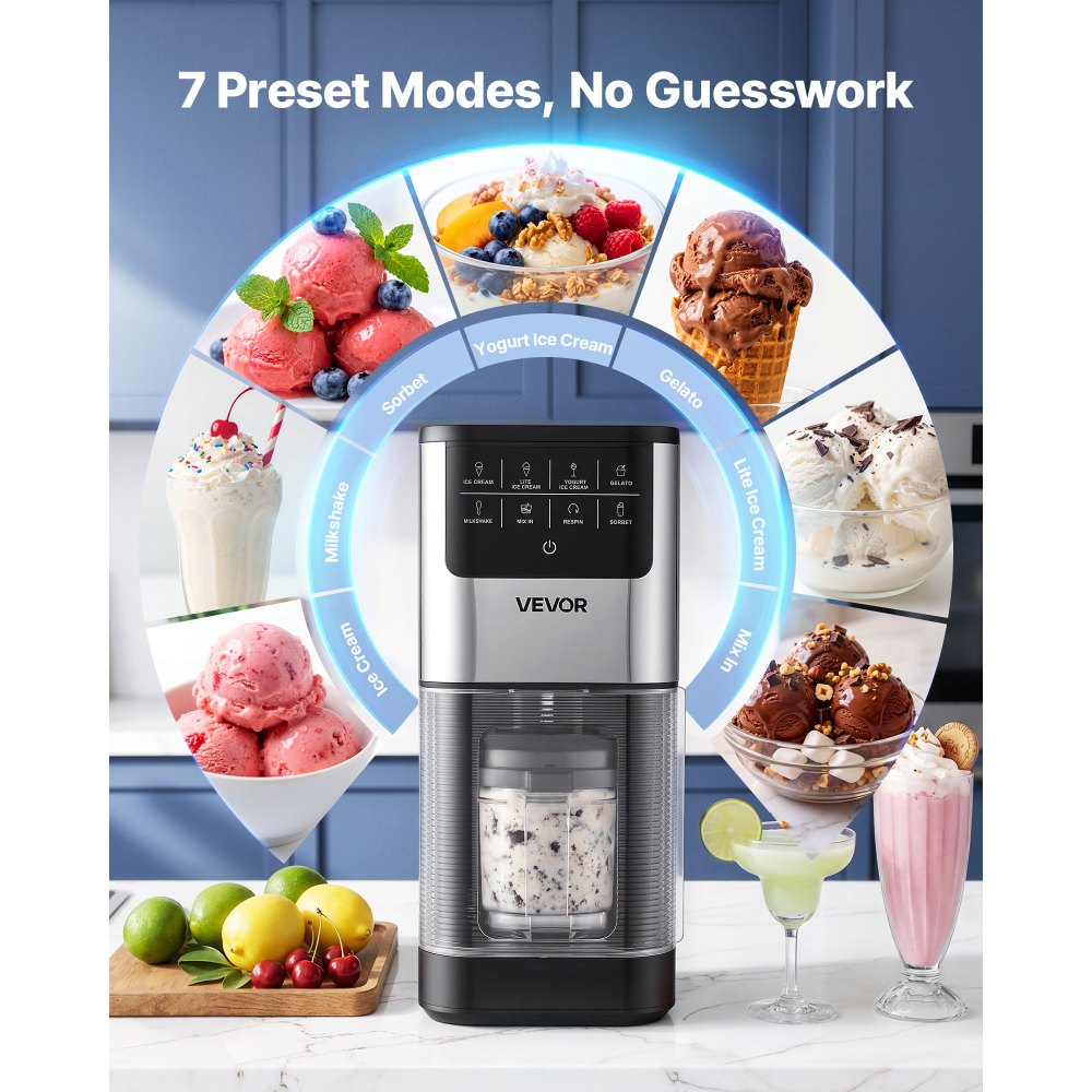 VEVOR Ice Cream Maker, 7-in-1 Frozen Treat Maker for Gelato, Sorbet, Milkshake, Frozen Yogurt & Lite Ice Cream