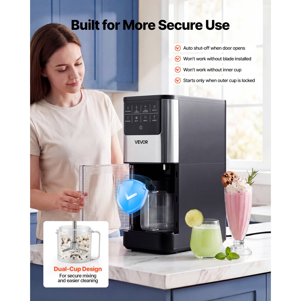 VEVOR Ice Cream Maker, 7-in-1 Frozen Treat Maker for Gelato, Sorbet, Milkshake, Frozen Yogurt & Lite Ice Cream