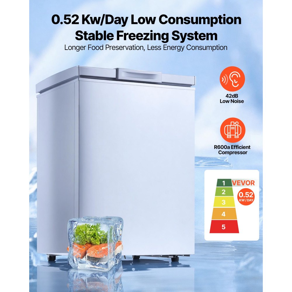 VEVOR Chest Freezer, 3.3 Cu.ft Compact Deep Freezer, Free Standing Top Open Door Chest Freezers with 2 Removable