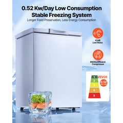 VEVOR Chest Freezer, 3.3 Cu.ft Compact Deep Freezer, Free Standing Top Open Door Chest Freezers with 2 Removable