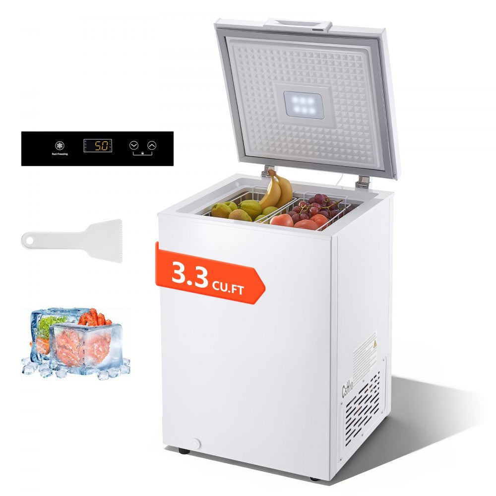 VEVOR Chest Freezer, 3.3 Cu.ft Compact Deep Freezer, Free Standing Top Open Door Chest Freezers with 2 Removable