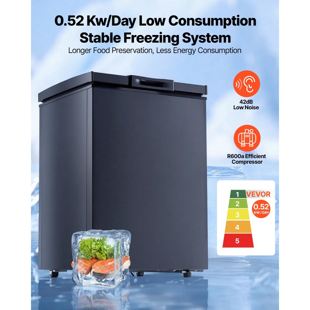 VEVOR Chest Freezer, 3.3 Cu.ft Compact Deep Freezer, Free Standing Top Open Door Chest Freezers with 2 Removable