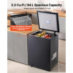 VEVOR Chest Freezer, 3.3 Cu.ft Compact Deep Freezer, Free Standing Top Open Door Chest Freezers with 2 Removable