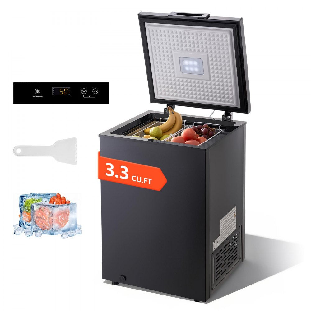 VEVOR Chest Freezer, 3.3 Cu.ft Compact Deep Freezer, Free Standing Top Open Door Chest Freezers with 2 Removable