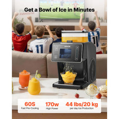 VEVOR Snowflake Ice Machine, 44LBS/24H Snowflake Ice Maker, Ice-Shaver Machine with Stainless Steel Blade, Electric