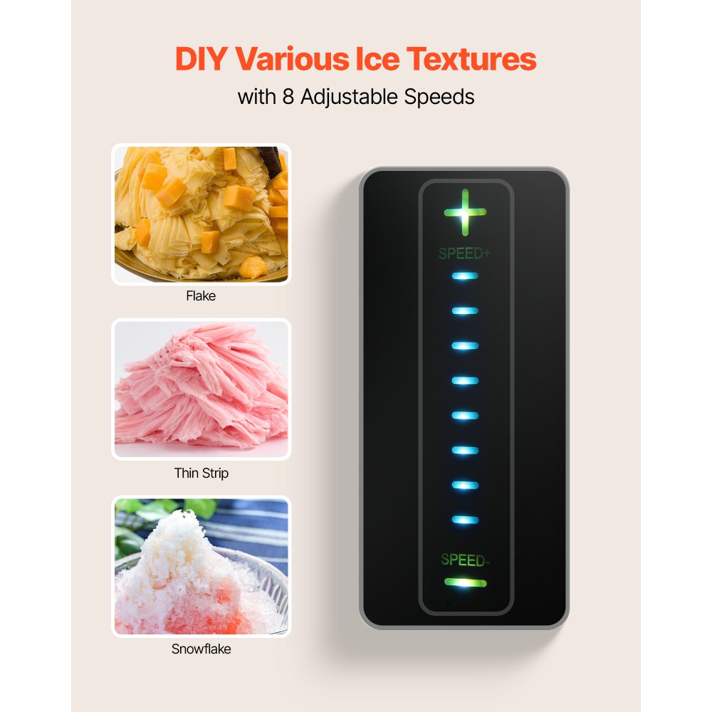 VEVOR Snowflake Ice Machine, 44LBS/24H Snowflake Ice Maker, Ice-Shaver Machine with Stainless Steel Blade, Electric
