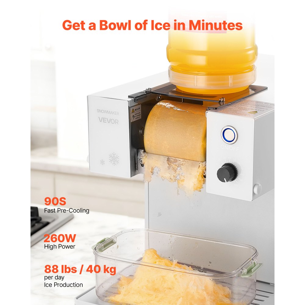 VEVOR Snowflake Ice Machine, 88LBS/24H Snowflake Ice Maker, Ice-Shaver Machine with Stainless Steel Blade, Electric