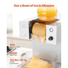 VEVOR Snowflake Ice Machine, 132LBS/24H Snowflake Ice Maker, Ice-Shaver Machine with Stainless Steel Blade, Electric