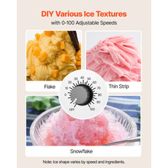 VEVOR Snowflake Ice Machine, 132LBS/24H Snowflake Ice Maker, Ice-Shaver Machine with Stainless Steel Blade, Electric