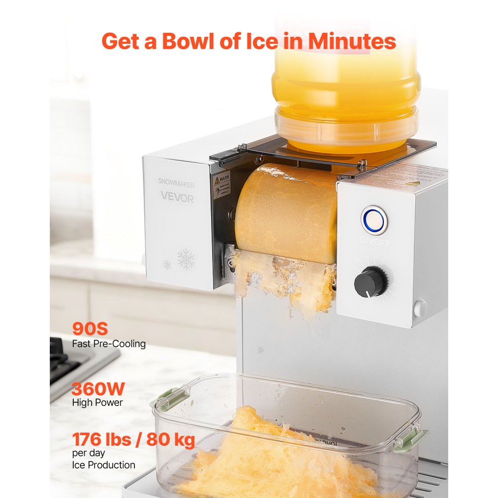 VEVOR Snowflake Ice Machine, 176LBS/24H Snowflake Ice Maker, Ice-Shaver Machine with Stainless Steel Blade, Electric