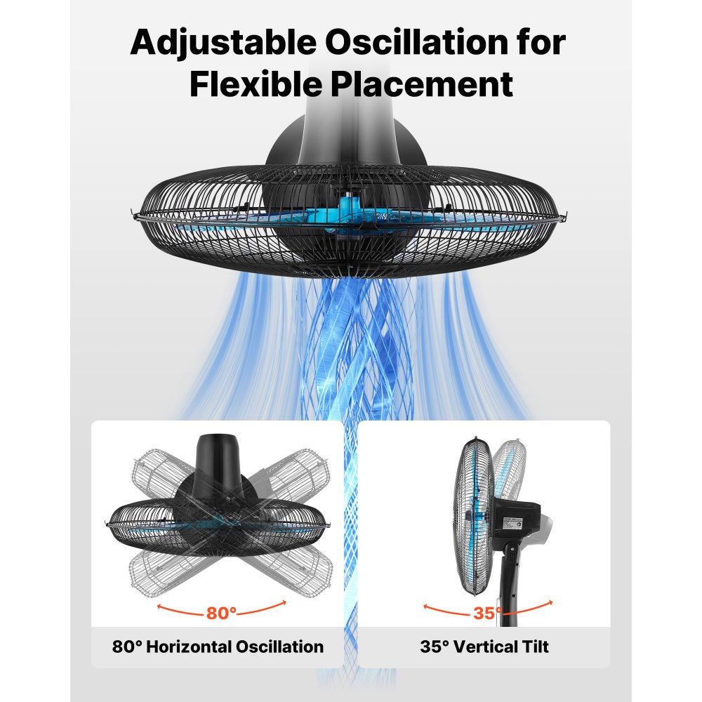 VEVOR 18-Inch Pedestal Fan, 2700 CFM Standing Floor Fan with Remote Control, 9 Speeds & 3 Modes, Oscillating Adjustable