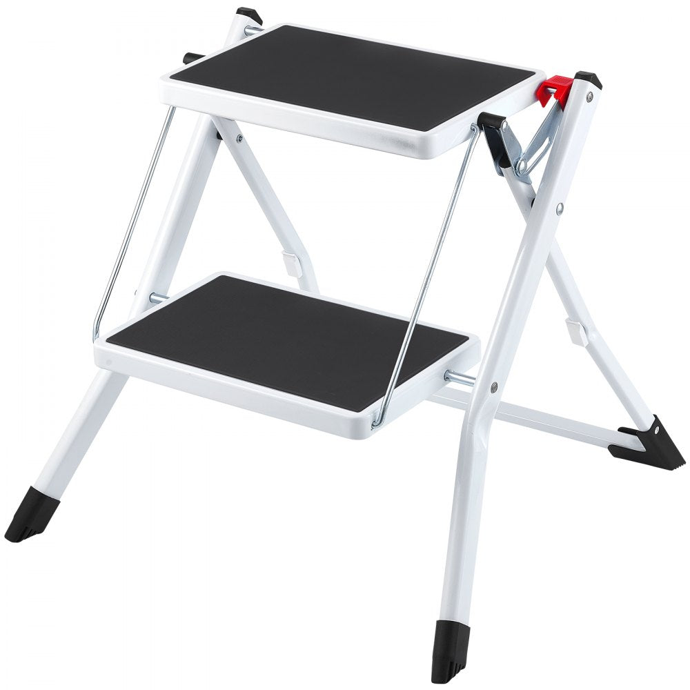 VEVOR Step Ladder 2-Step 330lbs Capacity, Ergonomic Folding Steel Step Stool with Wide Anti-Slip Pedal, Sturdy Step