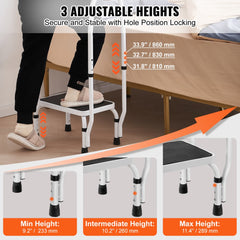 VEVOR Step Stool 1-Step 330lbs Capacity, 3 Adjustable Height with Handle Steel Step Ladder, Portable Toddler Step