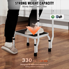 VEVOR Step Stool 1-Step 330lbs Capacity, 3 Adjustable Height with Handle Steel Step Ladder, Portable Toddler Step