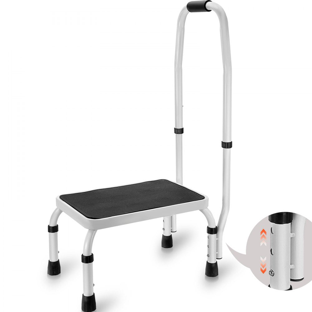 VEVOR Step Stool 1-Step 330lbs Capacity, 3 Adjustable Height with Handle Steel Step Ladder, Portable Toddler Step
